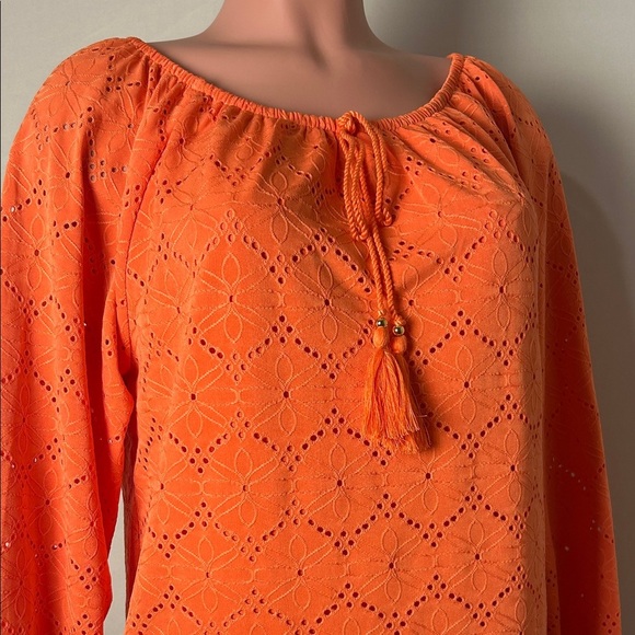 Rafaella Womens Embroidered Floral Eyelet Tunic Blouse Orange Lined Sz M - Picture 3 of 14